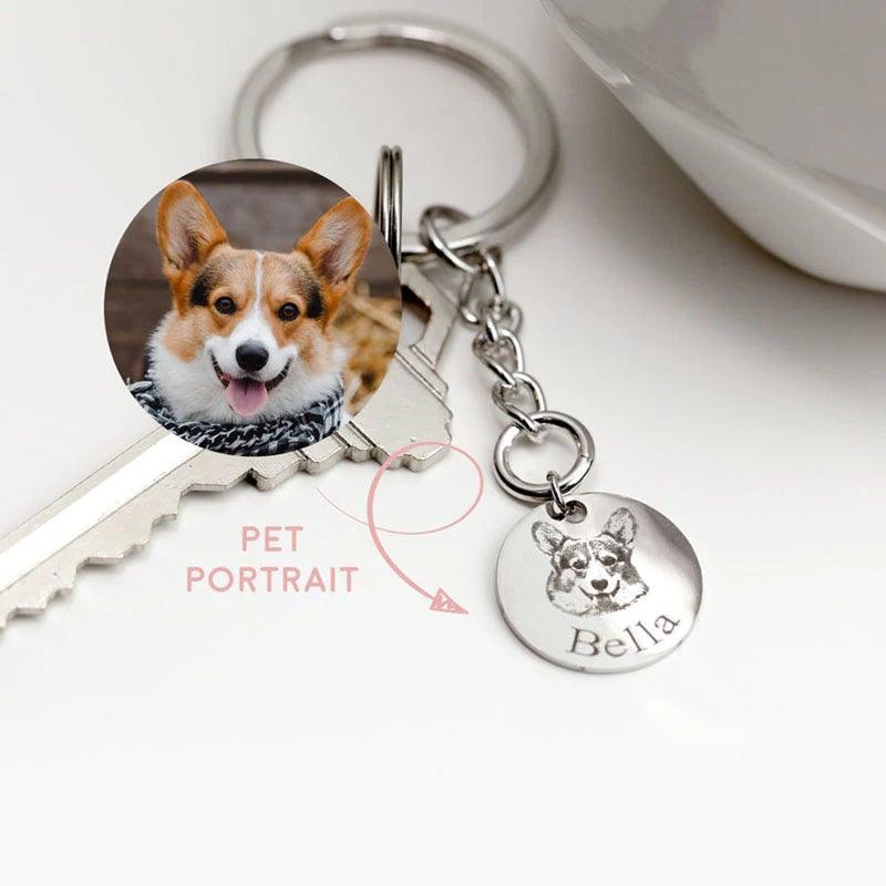 Custom Pet Portrait Keychain - Stainless Steel Photo Disc - 1 Disc | Furkits™ Paw Series - Furkits