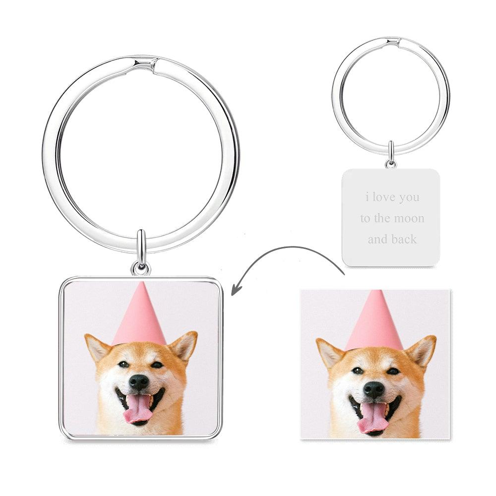 Custom Pet Photo Keychain, 925 Sterling Silver Square | Furkits™ Forever In My Heart Series - Furkits