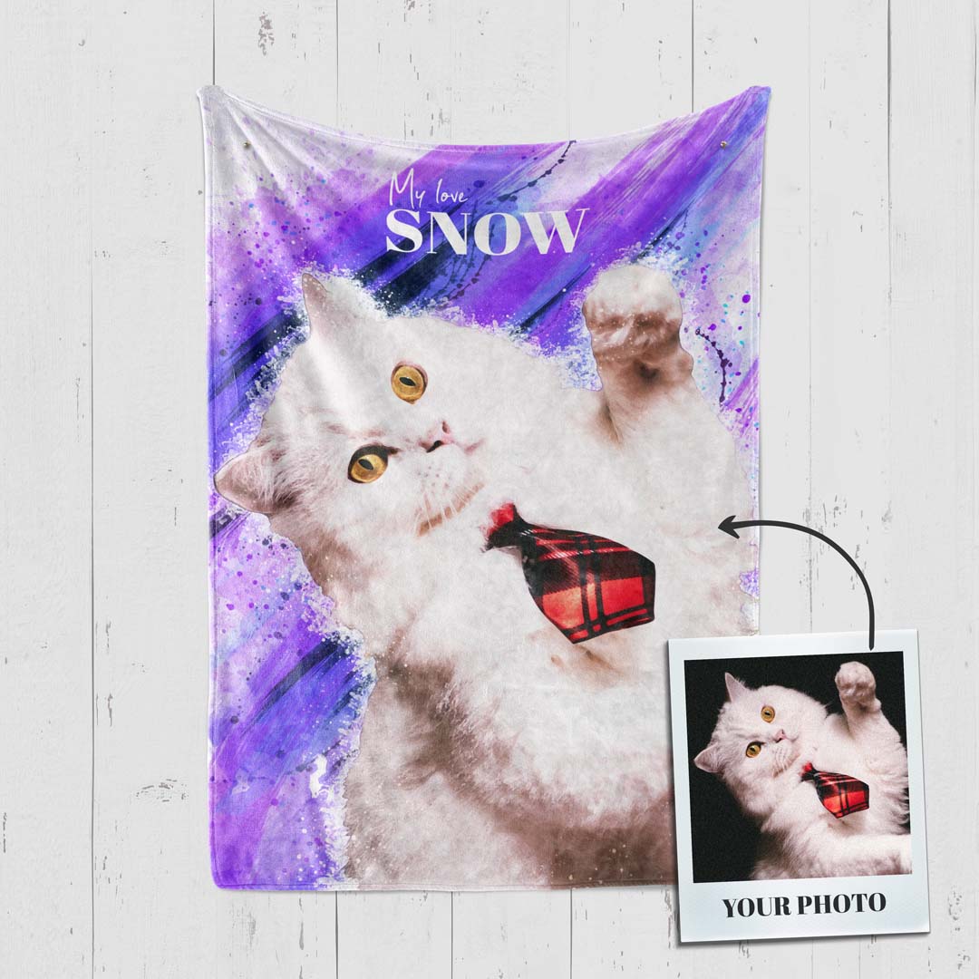 Custom Pet Fleece Blankets For Cats & Cat Lovers – Watercolor Art Portrait - 10 Colors | Furkits™ Fluffy Fluff Series