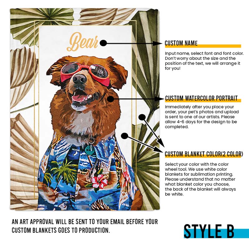 Custom Pet Fleece and Sherpa Blanket | Watercolor Pet Art Blanket | Tropical Love - 3 Styles/2 Variants