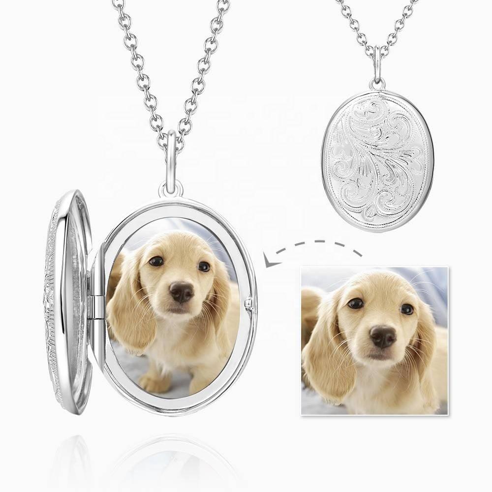 Custom Pet Photo Locket Necklace - Platinum Plated Embossed Oval Locket & Adjustable Chain | Furkits™ Forever In My Heart Series - Furkits
