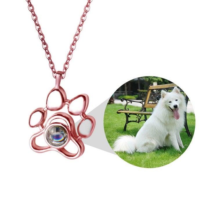 Custom Pet Photo Projection Necklace & Keychain - 925 Sterling Silver Pawsome Paw, 3 Colors | Furkits™ Projection Series - Furkits