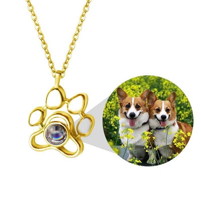 Custom Pet Photo Projection Necklace & Keychain - 925 Sterling Silver Pawsome Paw, 3 Colors | Furkits™ Projection Series - Furkits