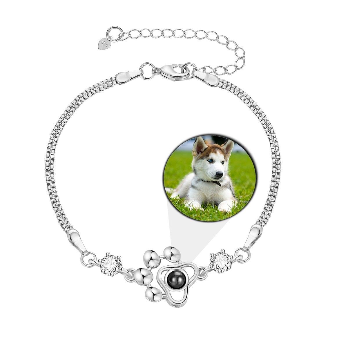 Custom Pet Photo Projection Bracelet, Stainless Steel Paw, 2 Colors | Furkits™ Projection Series - Furkits
