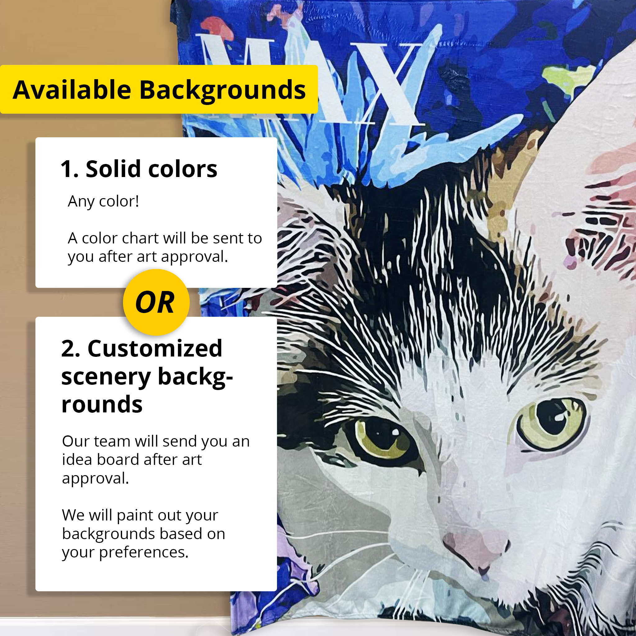 Custom Pet Fleece Blankets For Cats & Cat Lovers - Detailed Pop Art Portrait - Customized Scenery Backgrounds | Furkits™ Fluffy fluff Series