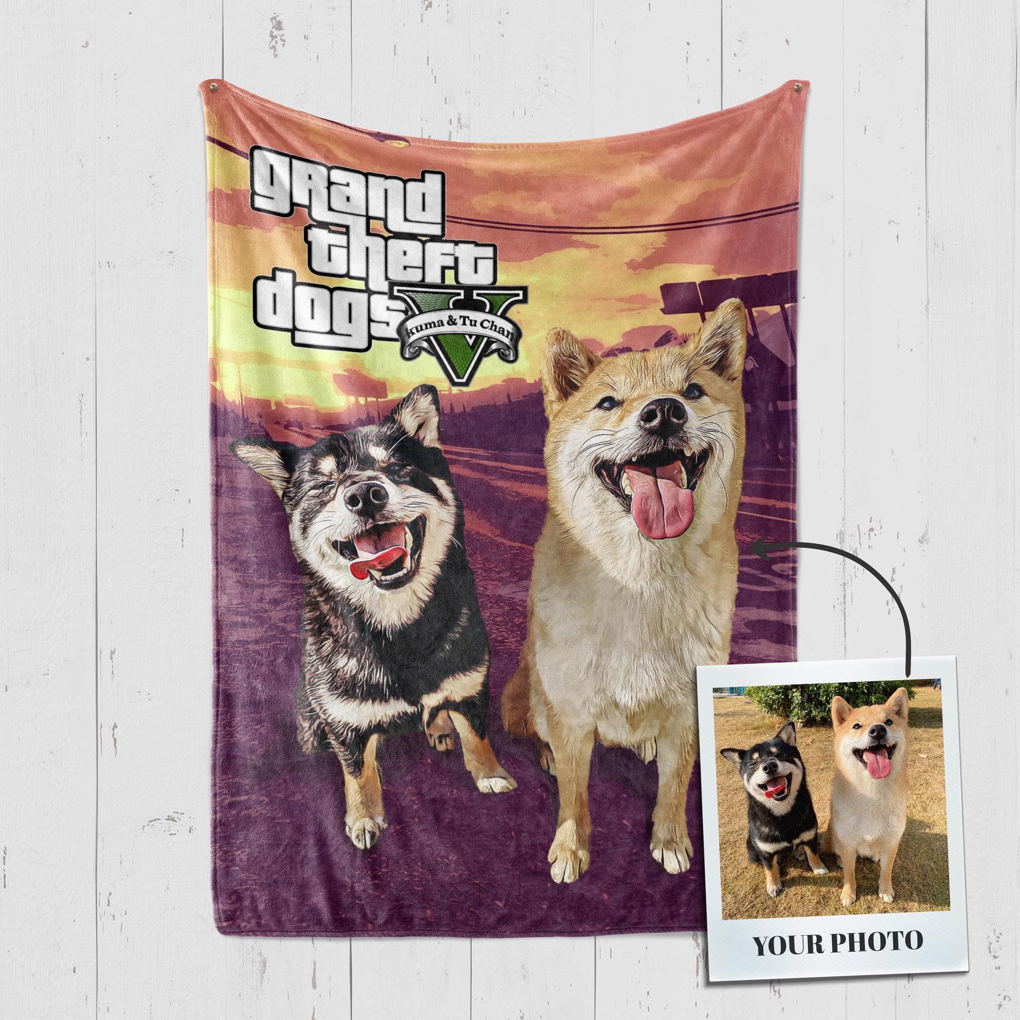 Custom Pet Fleece Blankets For Dogs & Dog Lovers- GTA Style Art Portrait - Customized Scenery Backgrounds | Furkits™ Fluffy Fluff Series - Furkits