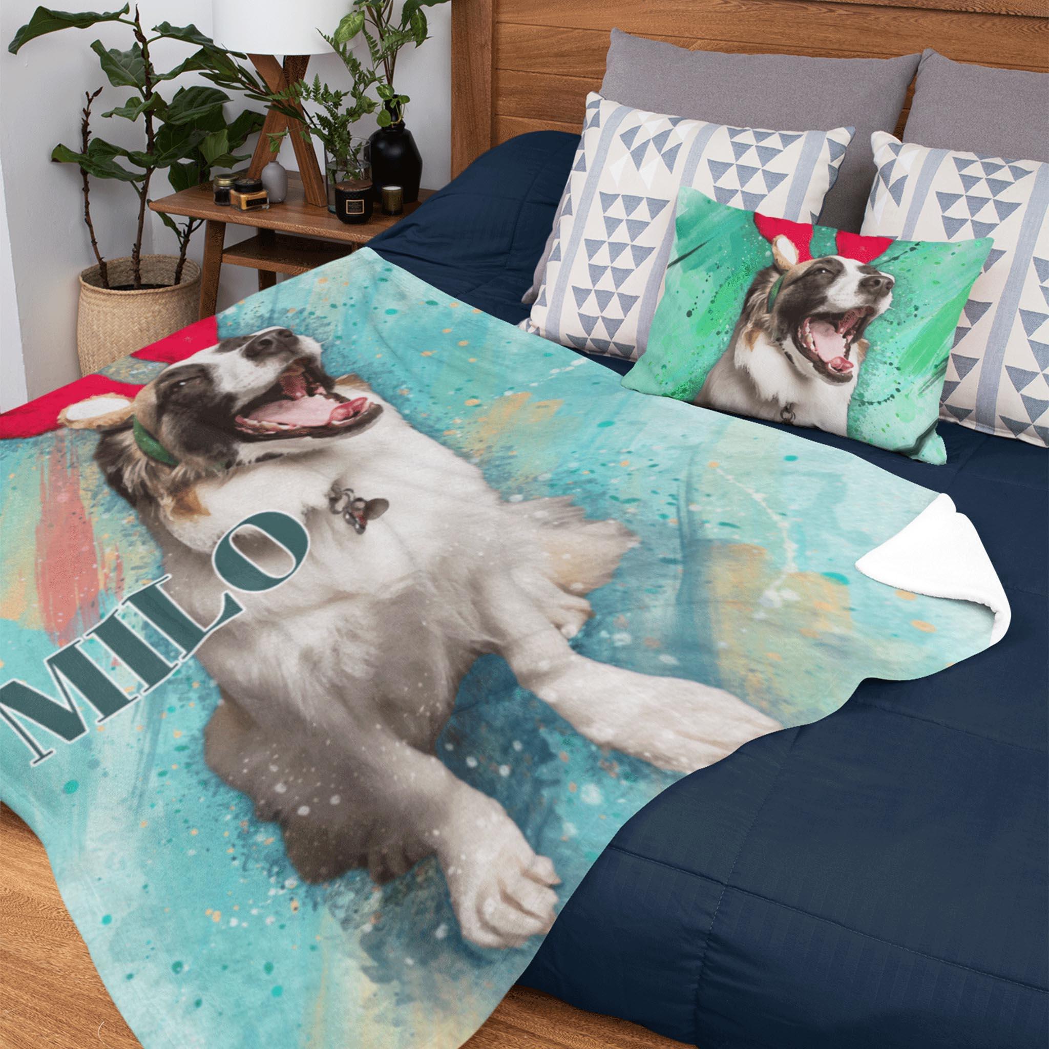 Custom Pet Fleece Blankets For Dogs & Dog Lovers – Watercolor Art Portrait - 10 Colors | Furkits™ Fluffy Fluff Series - Furkits