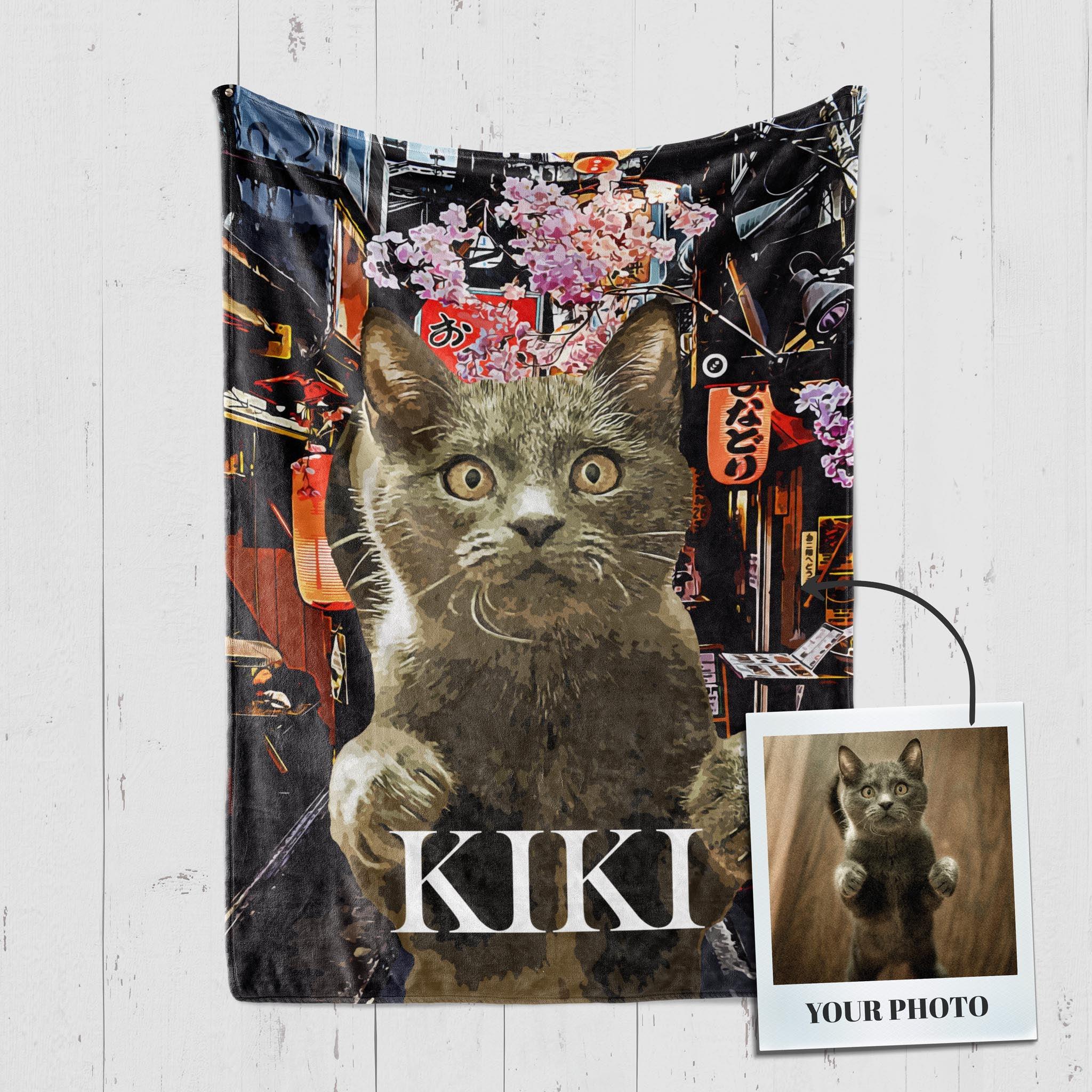 Custom Pet Fleece Blankets For Cats & Cat Lovers - Detailed Pop Art Portrait - Customized Scenery Backgrounds | Furkits™ Fluffy fluff Series - Furkits