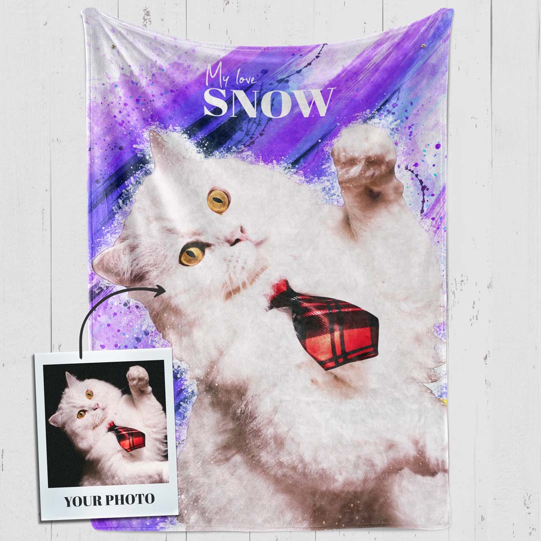 Custom Pet Fleece Blankets For Cats & Cat Lovers – Watercolor Art Portrait - 10 Colors | Furkits™ Fluffy Fluff Series