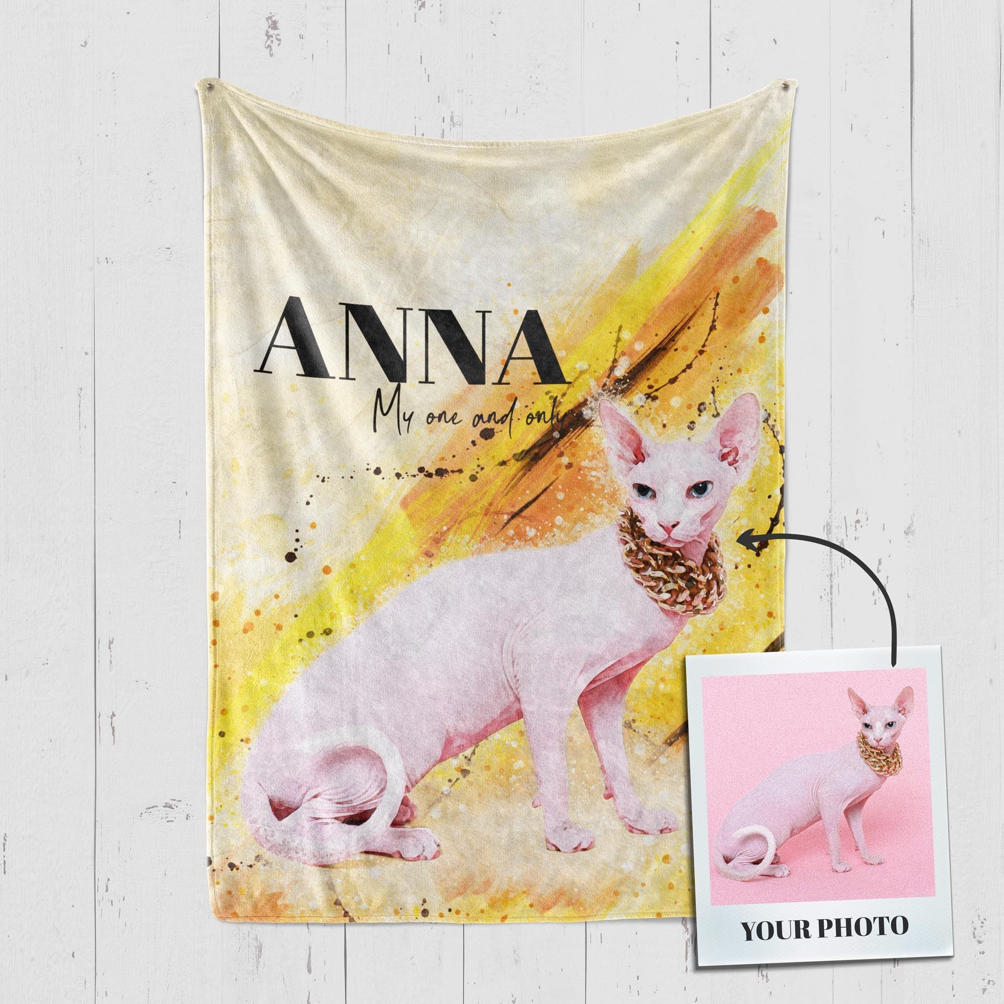 Custom Pet Fleece Blankets For Cats & Cat Lovers – Watercolor Art Portrait - 10 Colors | Furkits™ Fluffy Fluff Series - Furkits