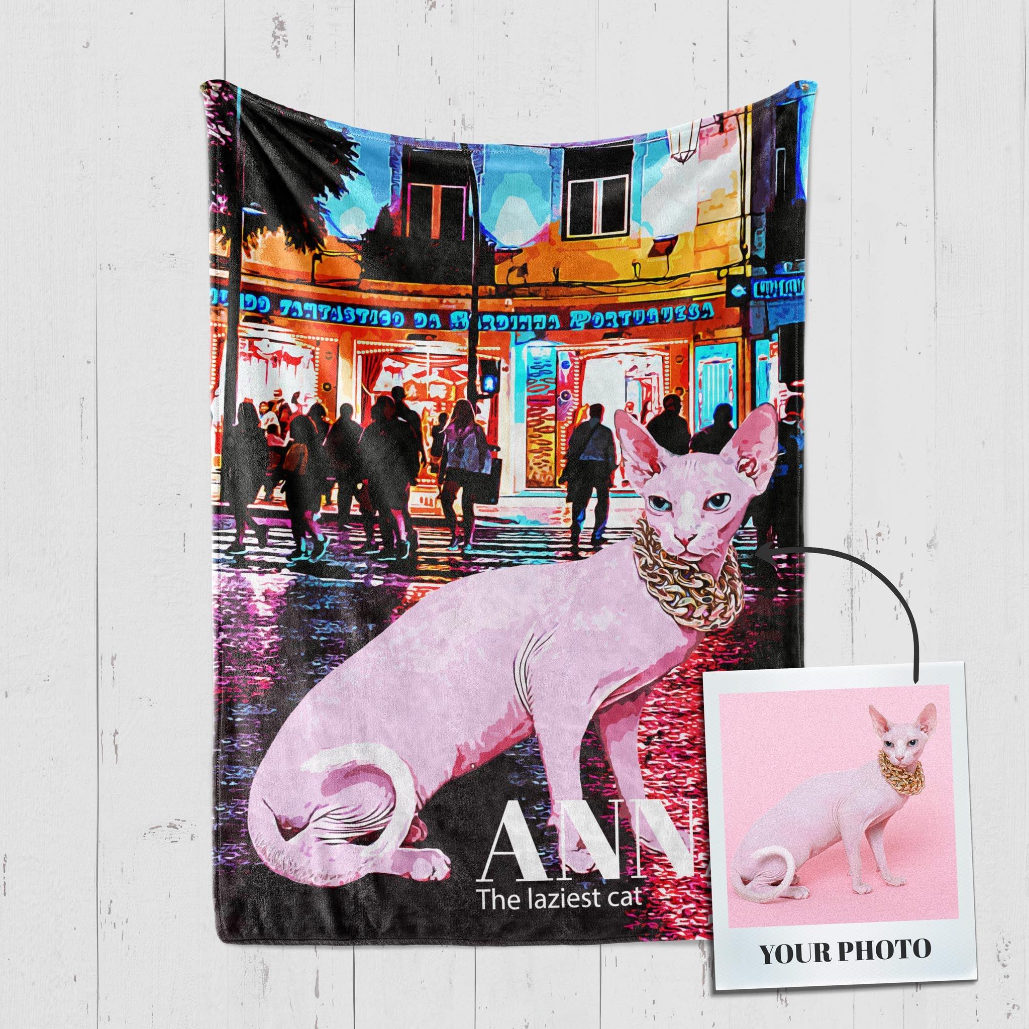 Custom Pet Fleece Blankets For Cats & Cat Lovers - Detailed Pop Art Portrait - Customized Scenery Backgrounds | Furkits™ Fluffy fluff Series - Furkits