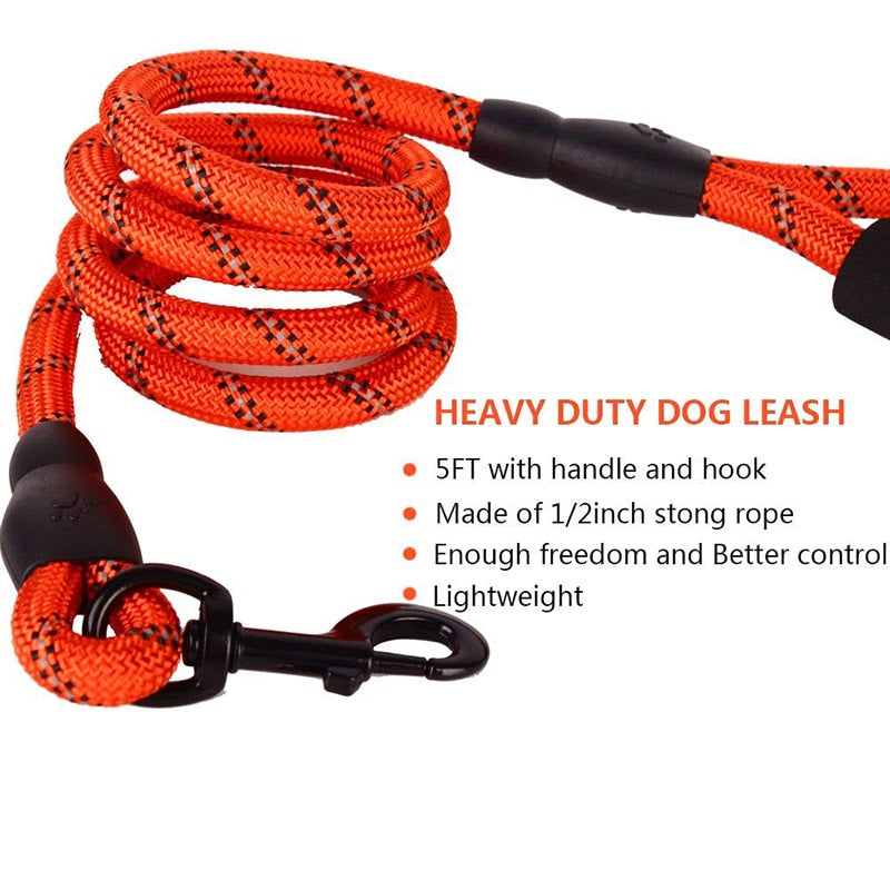 Sturdy Dog Leash - Soft Padded Handles & Reflective Stripes